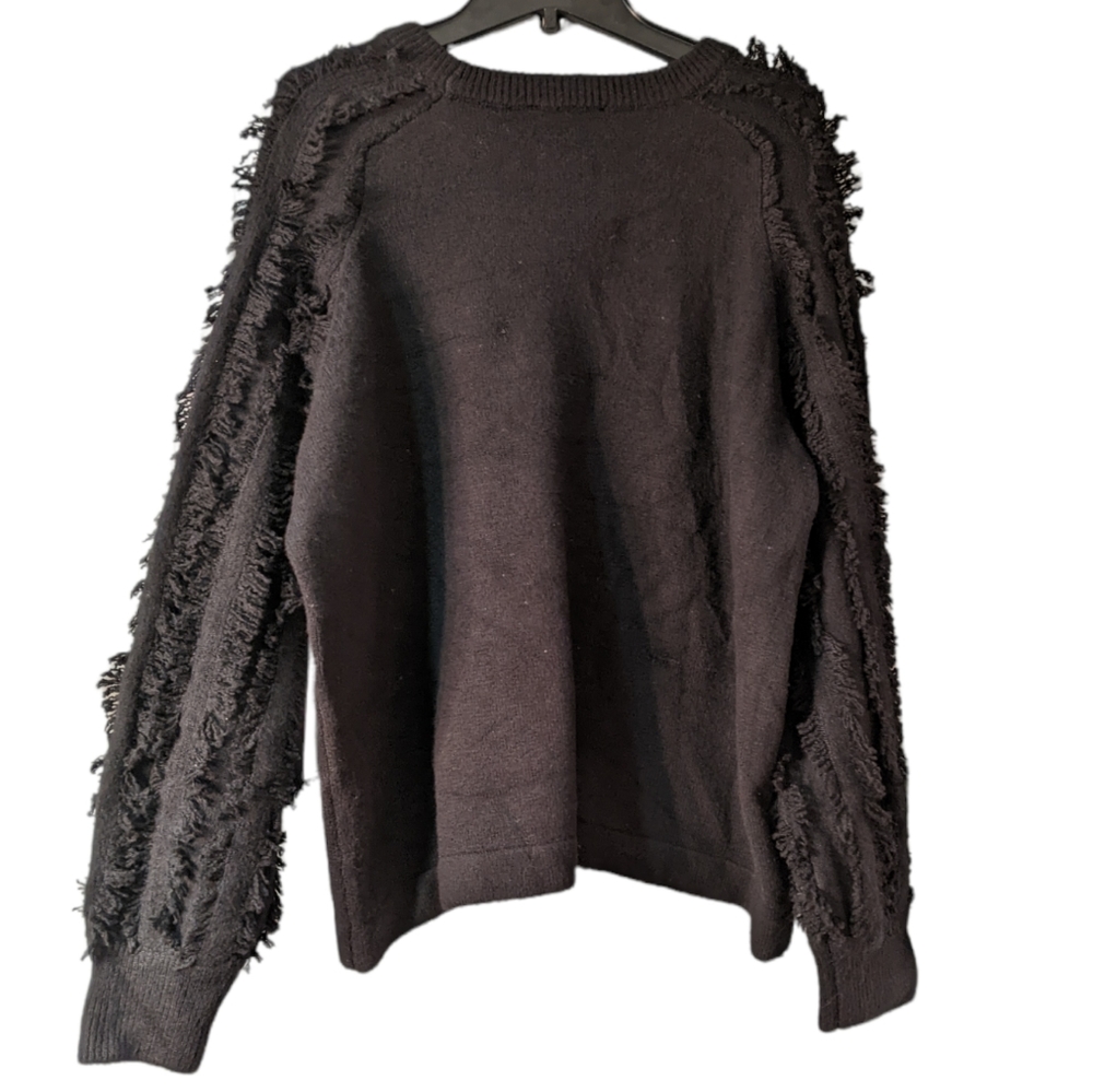 1.STATE Crew Neck Fringe Sleeve Tunic Sweater In Rich Black NWT - Picture 5 of 9